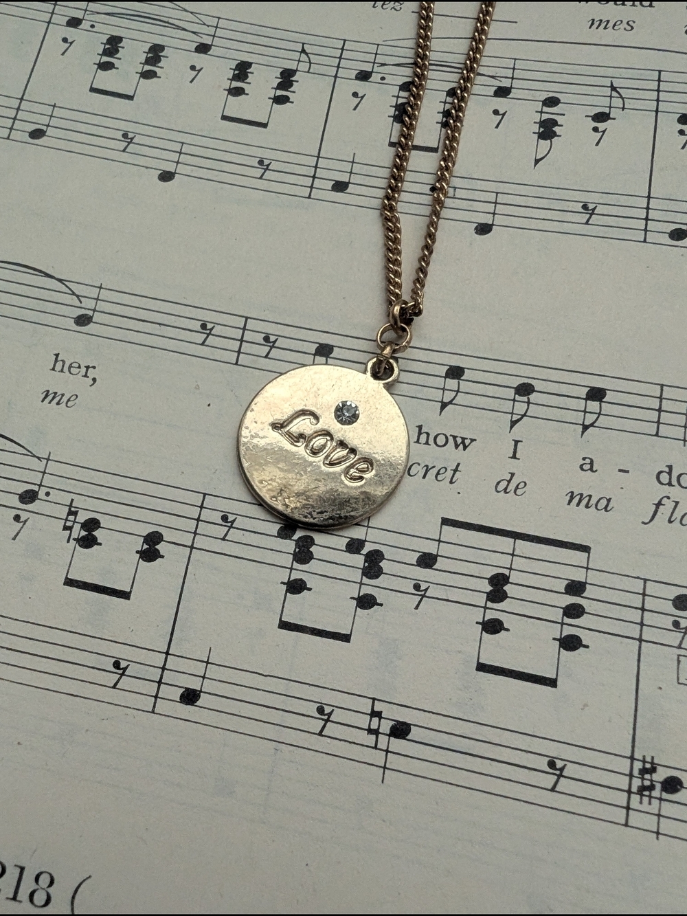 Gold 'Love' Pendant Necklace with Rhinestone Accent